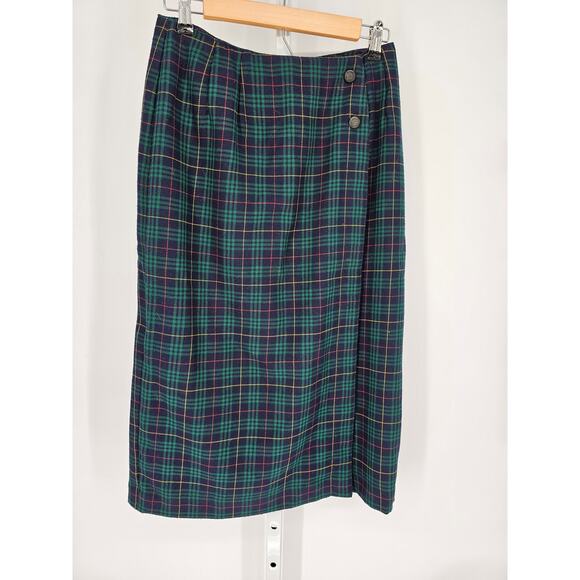 1990s Leslie Fay Sport Women's Multicolor Plaid Button Midi Skirt Size 12 - Picture 1 of 4